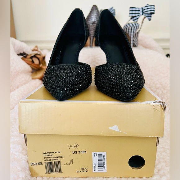 🎉HP🥳 NIB Michael Kors Dorothy Flex D’orsay Glitter Chain Mesh Heels in Black - Picture 5 of 12